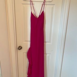 Lulu’s Luxurious Love Magenta Lace-up Maxi Dress